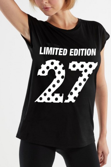 Camiseta Mujer Oversize Lunares negra